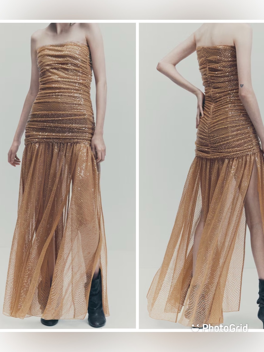 H&M STUDIO sequined evening gown in Beige